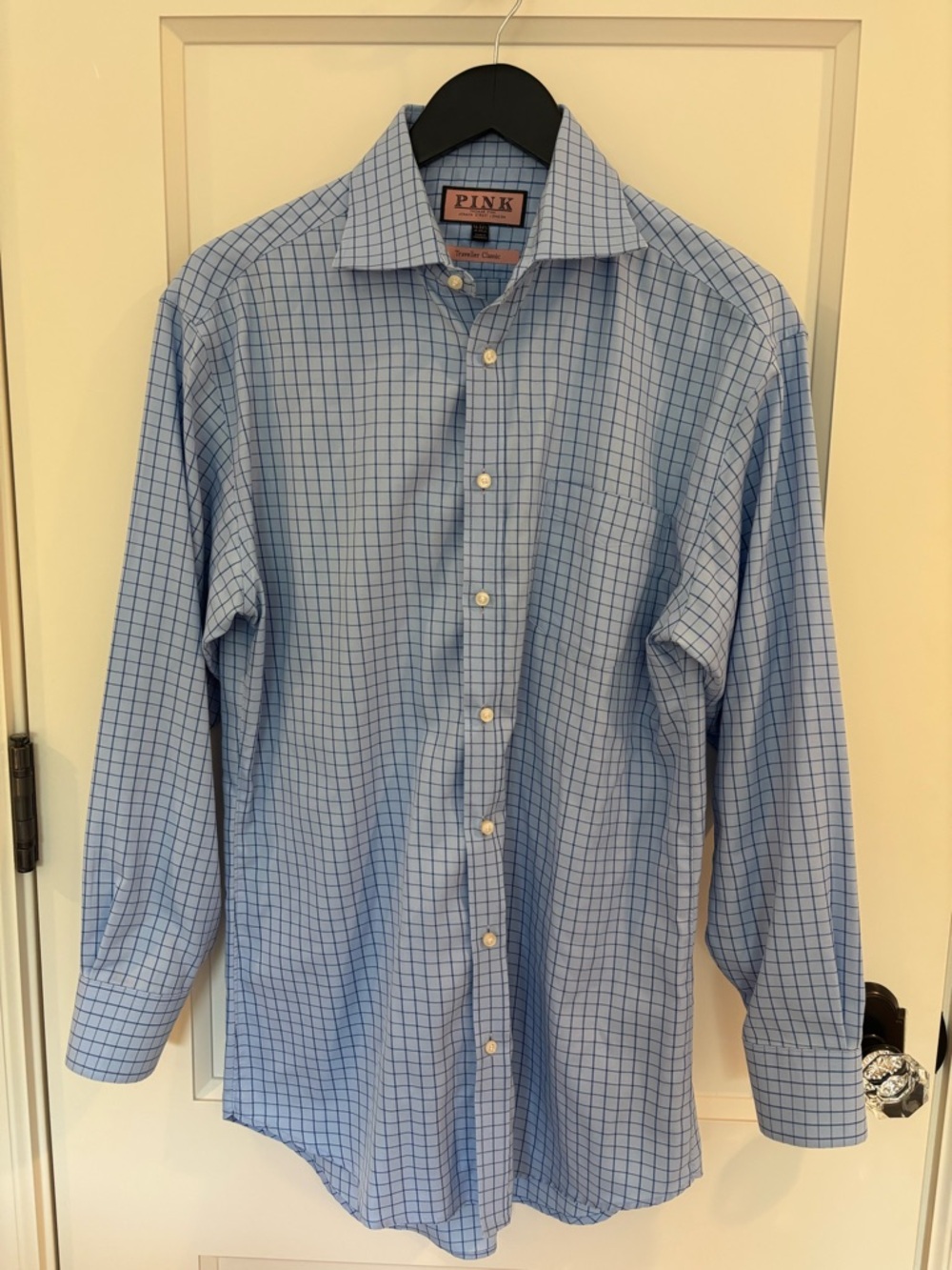 Thomas Pink Light Blue Windowpane Dress Shirt - Men's